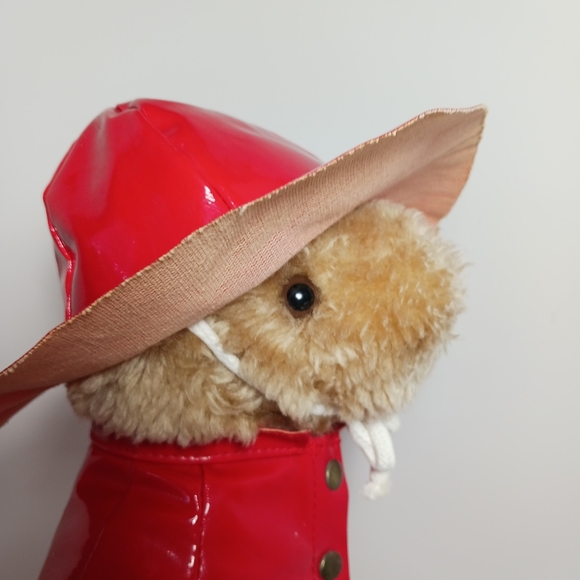 Vintage 1981 Paddington Bear  Stuffed Plush Red Rain Coat Hat By Eden Toys - Picture 9 of 12